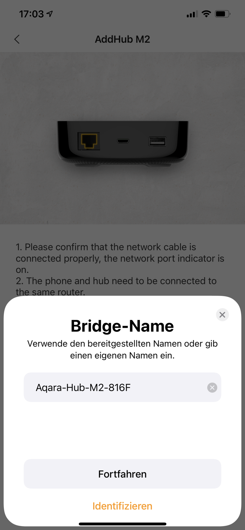 Unter diesem Namen erscheint der Hub in Homekit.