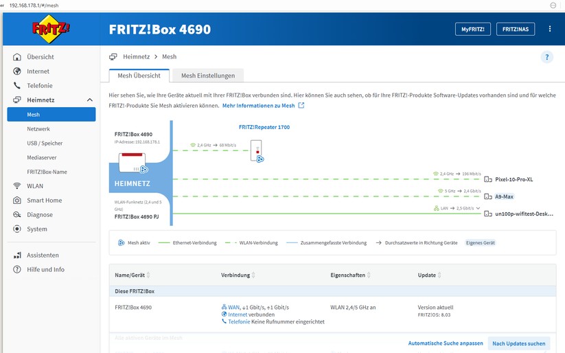 Fritzbox 4690 mit Fritzrepeater 1700 – App & Weboberfläche