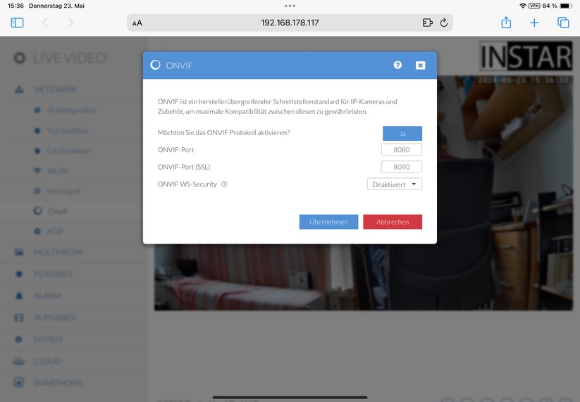 Instar IN-8401: Zugriff über Browser mit moderner und übersichtlicher Web-UI