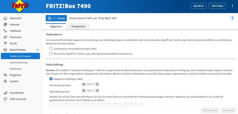 Fritzdect 302: Um alle Funktionen des AVM-Thermostats nutzen zu können, müssen Anwender die Fritzbox-Oberfläche verwenden.