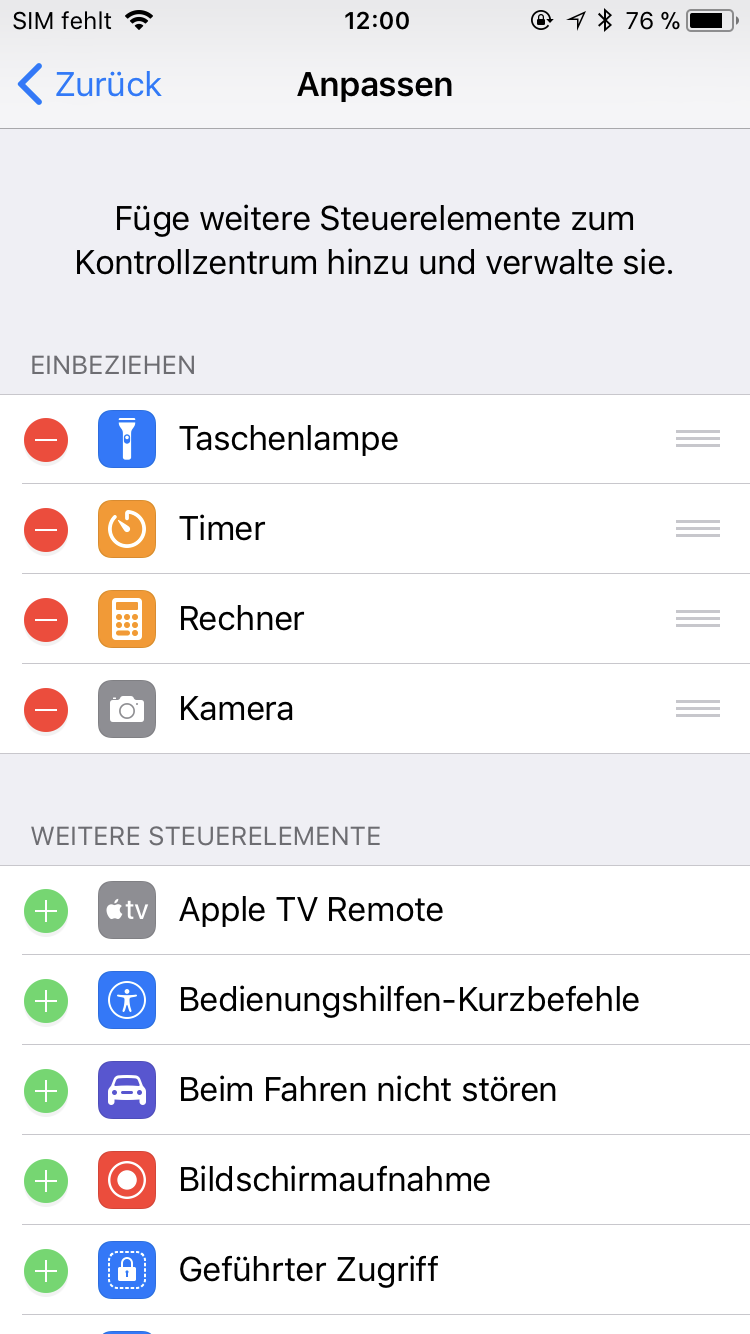 Ein neues Feature unter iOS 11 ist die Möglichkeit das Kontrollzentrum anpassen zu können.