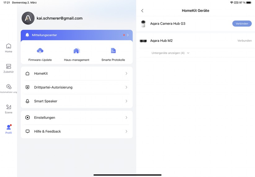 Aqara-App unter iOS
