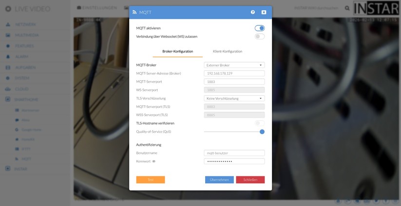 Die Konfiguration der IN-9808 4K erfolgt wahlweise über die App Instar Vision oder die Weboberfläche. Während sich grundlegende Funktionen bequem per App einrichten lassen, stehen erweiterte Optionen wie Onvif und MQTT nur über das Webinterface zur Verfügung.