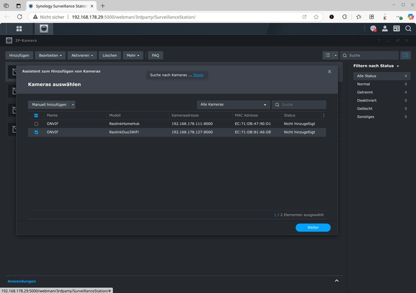 Reolink Duo 3 WiFi: Integration in Synology Surveillance Station