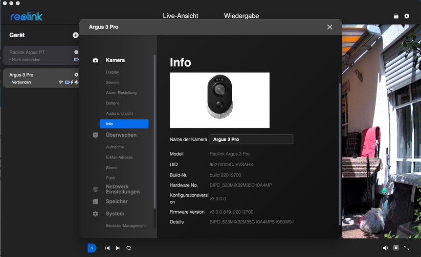 Reolink Argus 3 Pro: Desktop-App