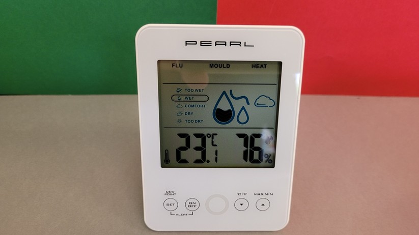 Pearl-Thermometer ZX-7136-675: Temperatur, Luftfeuchte, Taupunkt, Alarm bei Schimmelgefahr