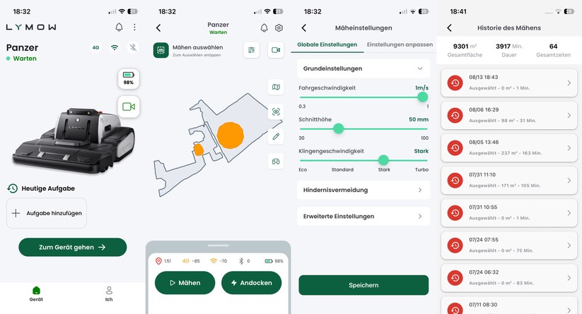 Grundsätzlich bietet die App viele Möglichkeiten, ohne so intuitiv und umfangreich wie bei Segway oder Mammotion zu sein. Vor allem Einstellungsmöglichkeiten bei der Hinderniserkennung haben wir stark vermisst.