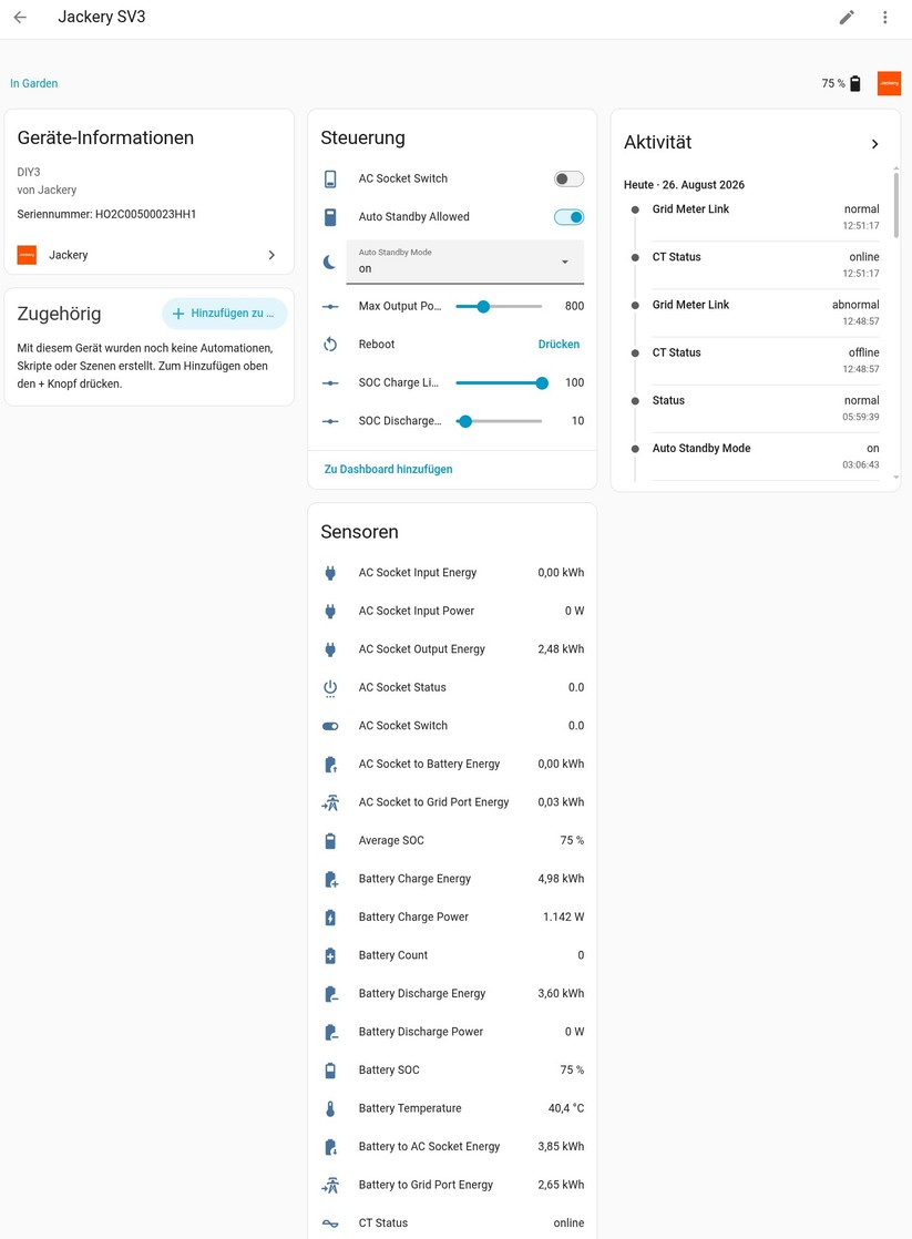 Jackery Solarvault 3 Pro: Per MQTT wird der Jackery Solarvault 3 Pro in Home Assistant eingebunden.