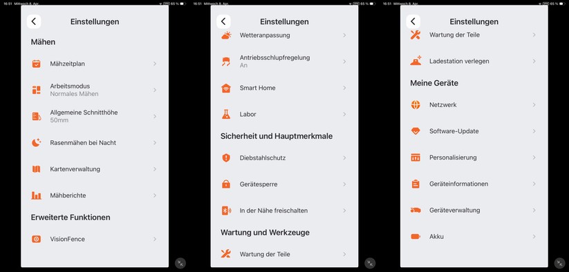 Navimow-App: Einstellungen