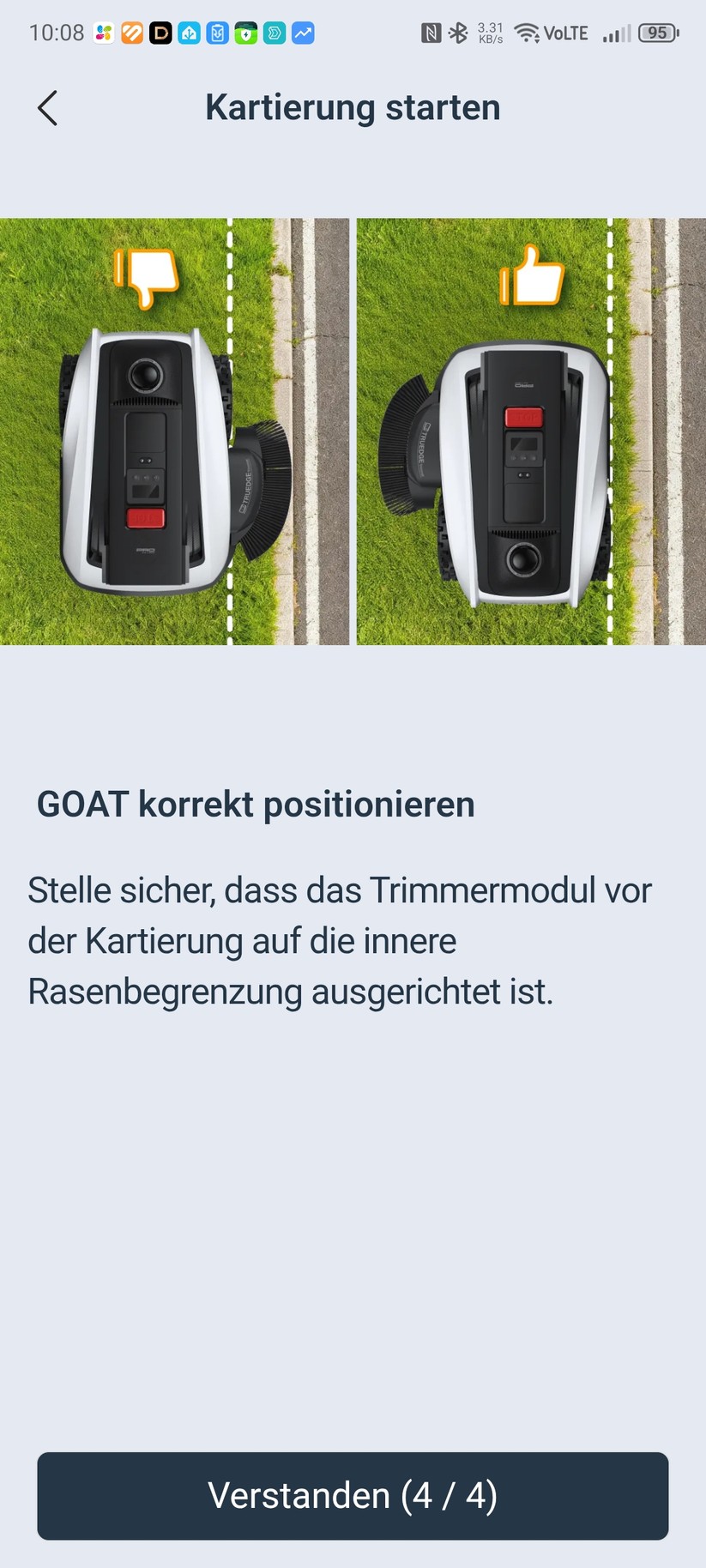 Die Ecovacs-App ist übersichtlich und einfach zu bedienen. Sie erlaubt die Einstellung wichtiger Mäh-Parameter und bietet viele Hilfestellungen, etwa für die Kartierung.