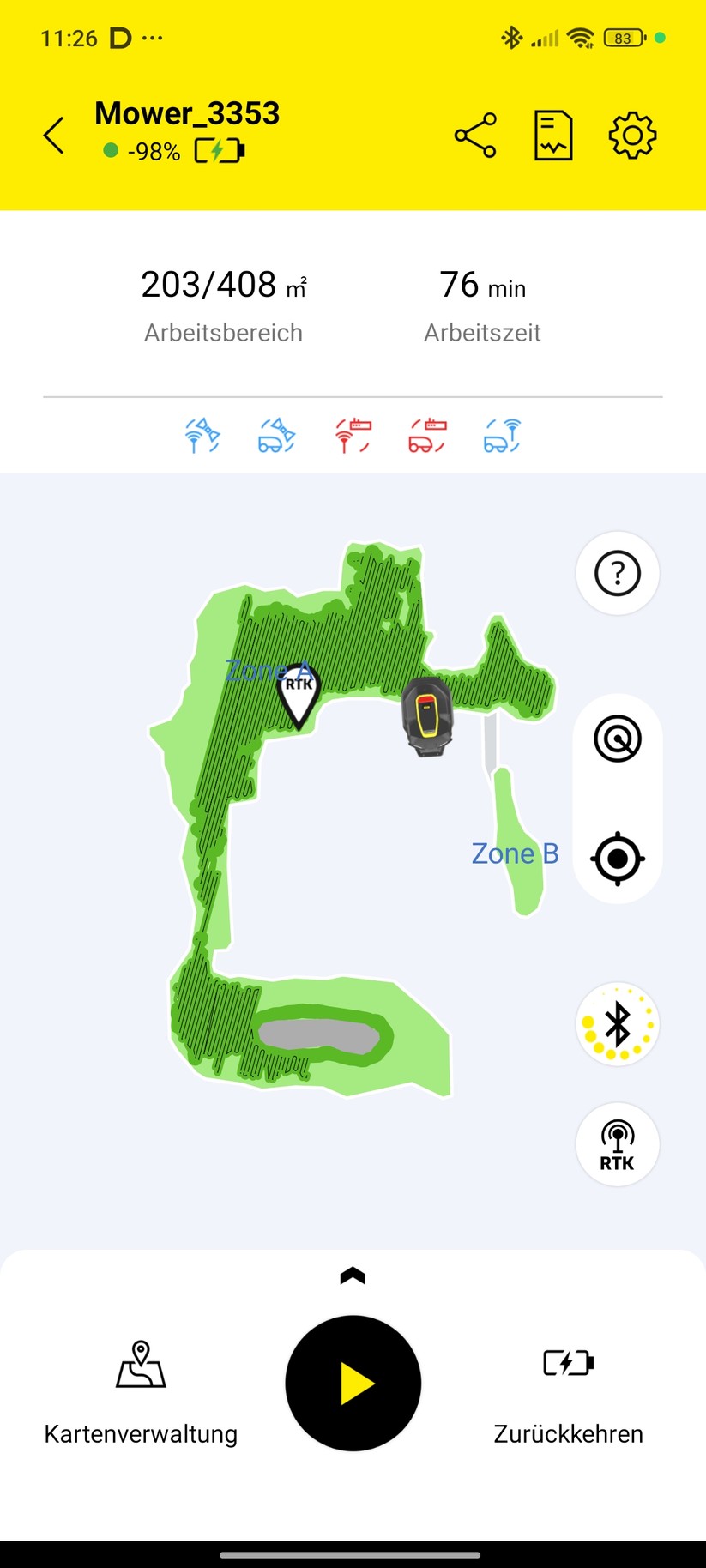 Mit der Kärcher-App Outdoor-Robots wird der RCX 6 in Betrieb genommen und gesteuert.