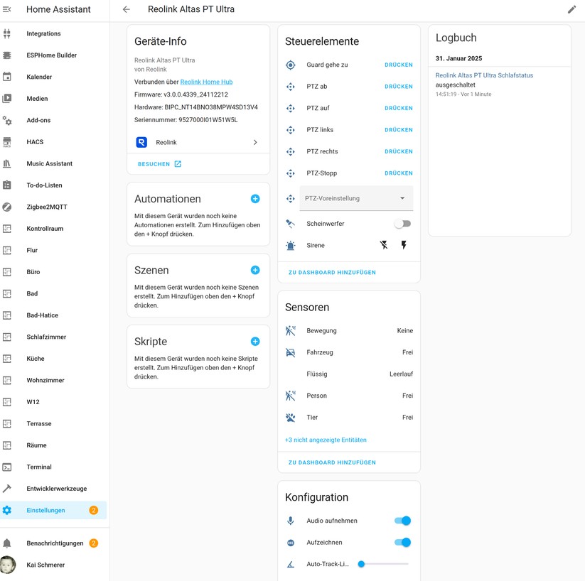 Mit dem Reolink Home Hub können Anwender die batteriebetriebene Altas PT Ultra in Onvif-kompatible Smart Home Systeme wie Home-Assistant einbinden und für Automatisierungen nutzen.