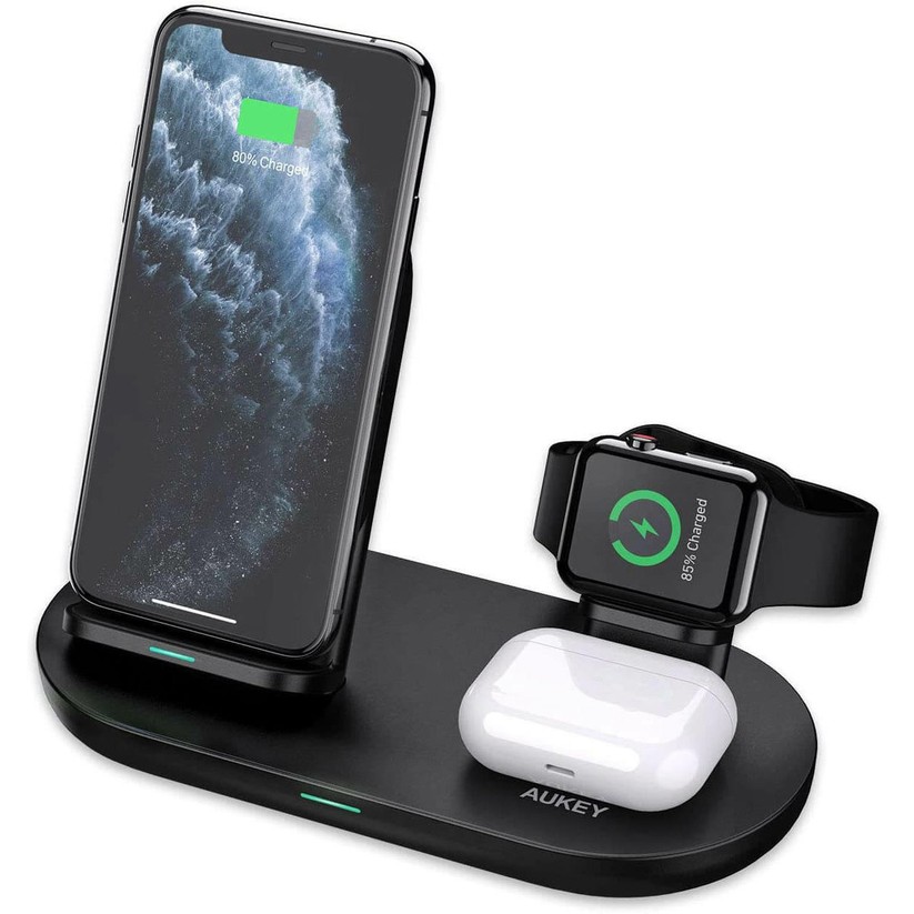 Auf den ersten Blick ist dieses knapp 30 Euro teure Aukey-Dock ein Alleskönner: Qi für iPhone und AirPods, eine Extra-Spule für die Apple Watch. Aber ...