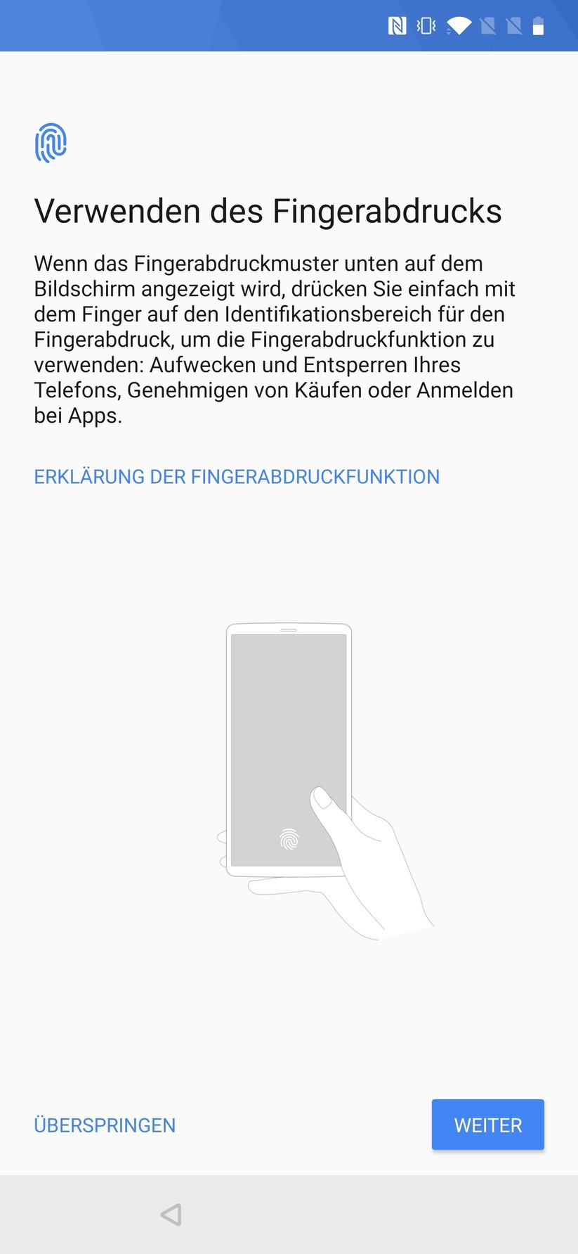 Einrichten des Fingerabdrucksensor beim Erststart