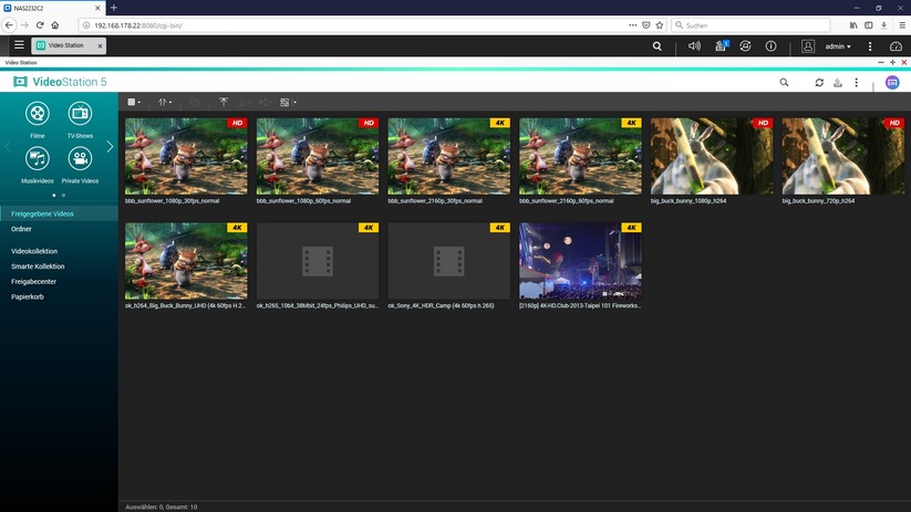 Die Videostation auf der QNAP. 