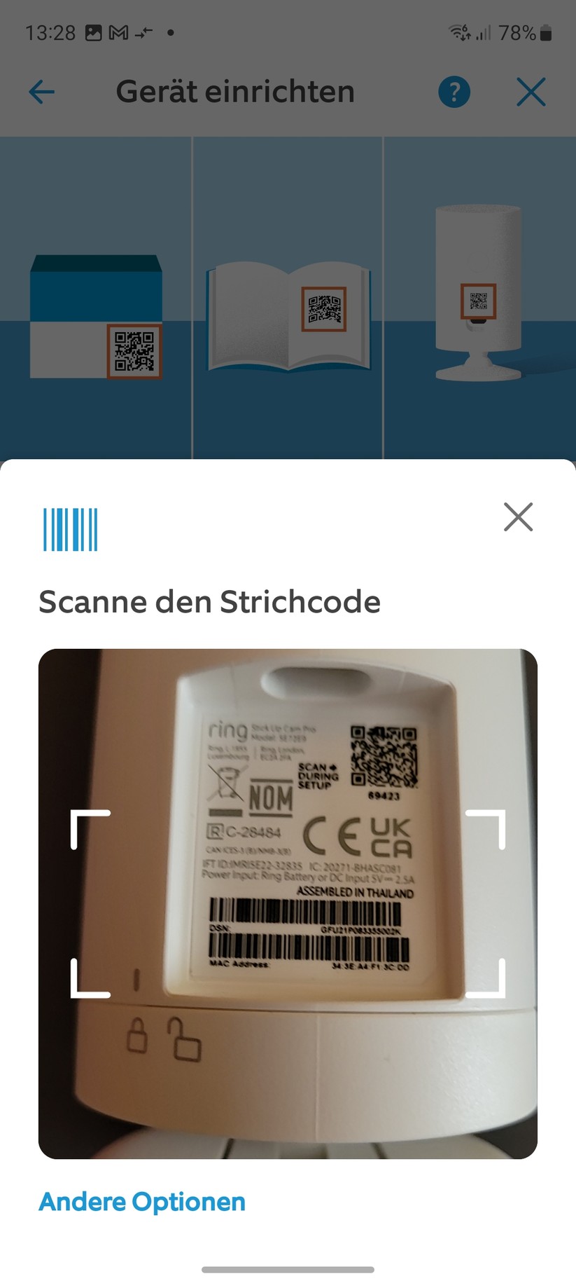 Ring Stick Up Cam Pro Akku: Die Einrichtung ist einfach und bietet viele Erläuterungen zur Kamera. Vorbildlich.