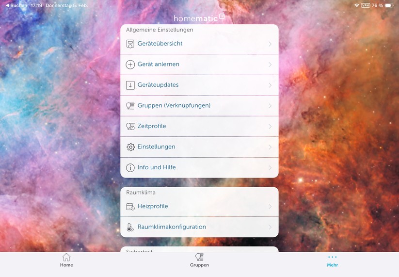 Die Homematic-IP-App ist auch für Tablets optimiert.