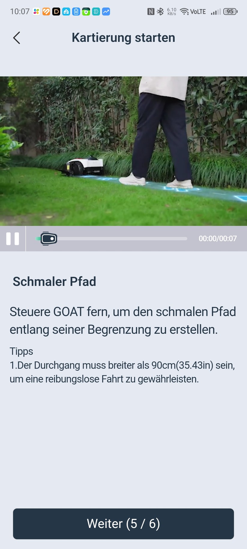 Die Ecovacs-App ist übersichtlich und einfach zu bedienen. Sie erlaubt die Einstellung wichtiger Mäh-Parameter und bietet viele Hilfestellungen, etwa für die Kartierung.