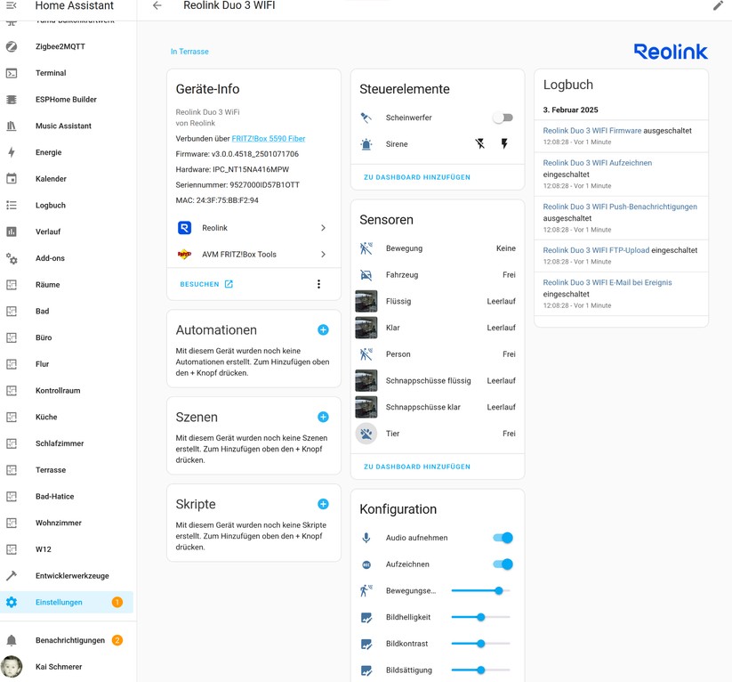 Reolink Duo 3 WiFi: Integration in Home Assistant