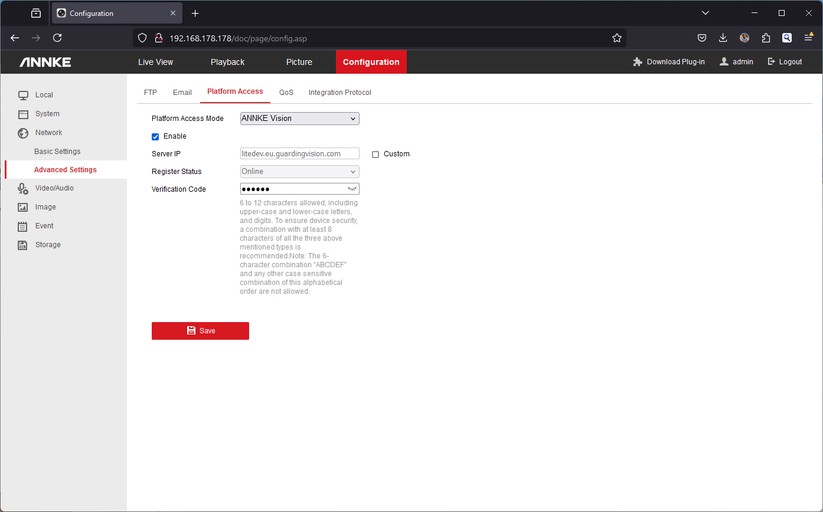 Annke NC500: Zugriff mit Browser unter Windows. Unter macOS und Linux steht der Livestream beim Zugriff mit einem Browser nicht zur Verfügung.