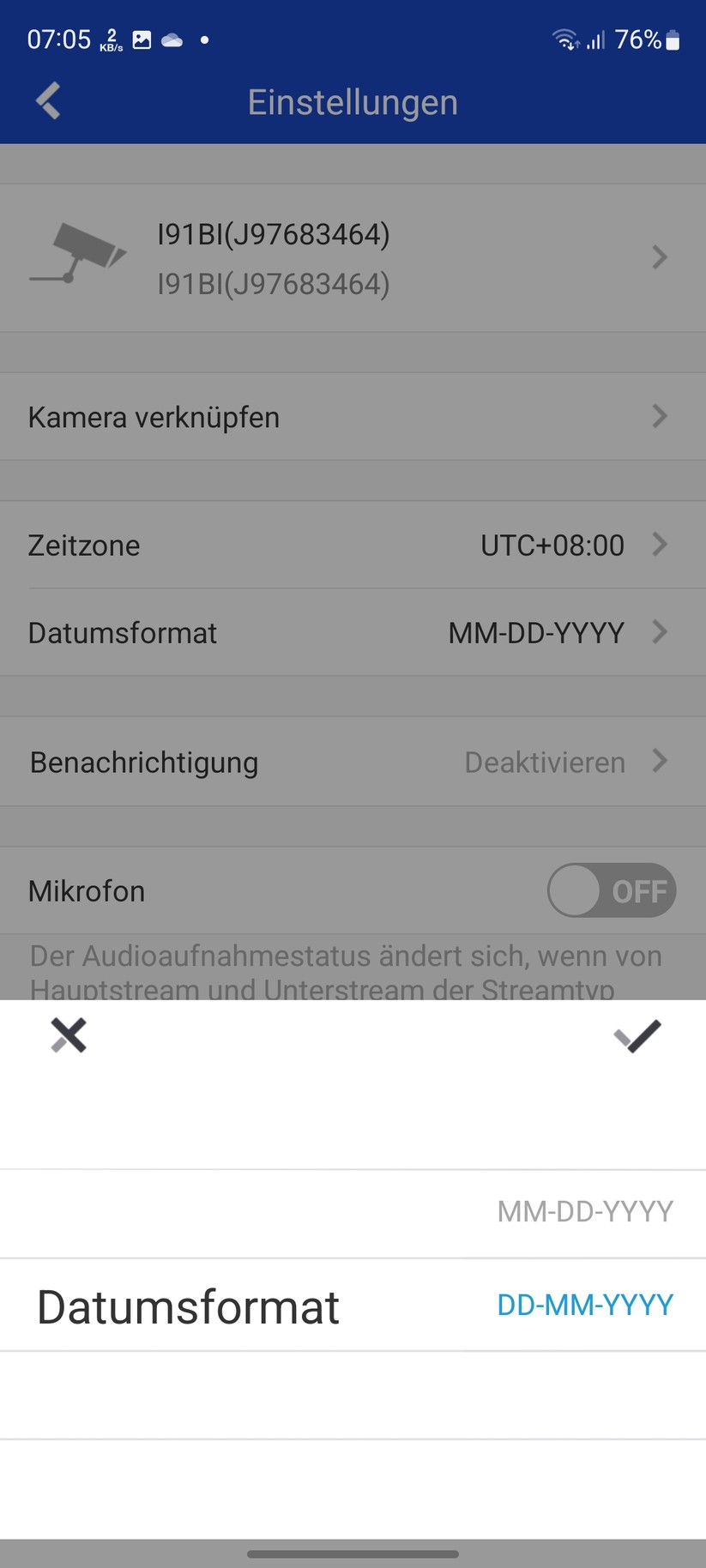 Annke NCD800 (I91BI): Einstellungsmöglichkeiten in der App Annke Vision