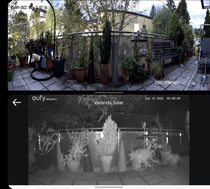 Annke NCD800 (I91BI): Nachtaufnahme im Vergleich zur Eufycam 2 Pro (unten)