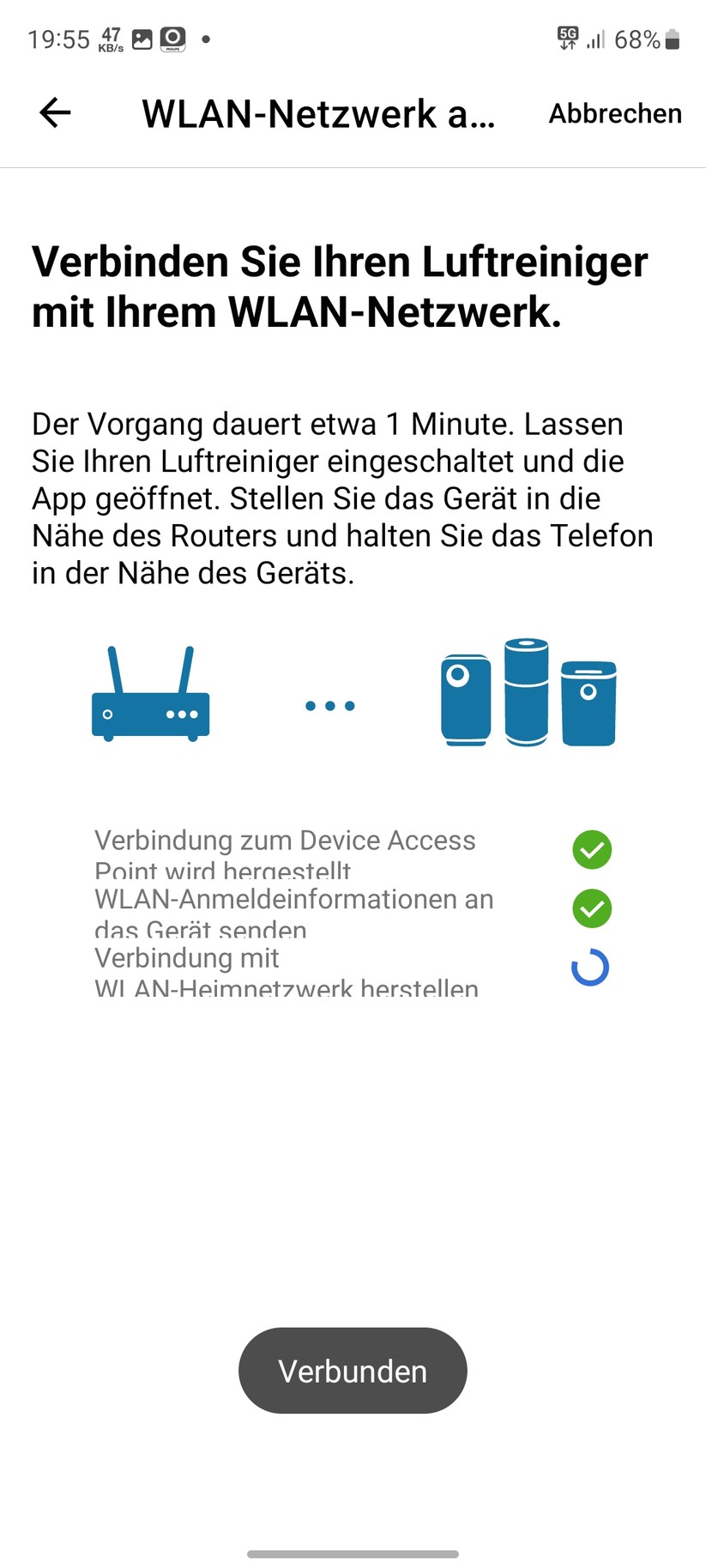 Philips AC3033/10: App, Einrichtung, Einstellungen