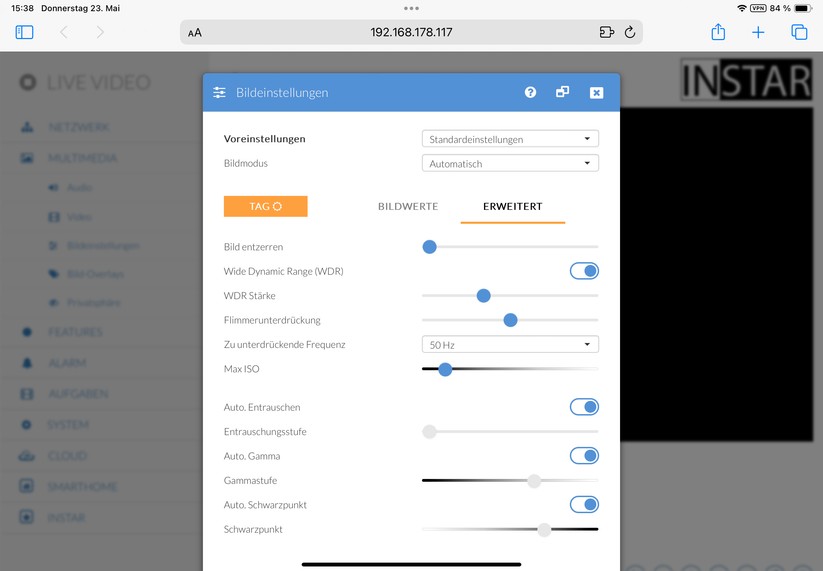 Instar IN-8401: Zugriff über Browser mit moderner und übersichtlicher Web-UI
