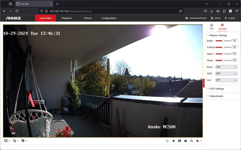 Annke NC500: Zugriff mit Browser unter Windows. Unter macOS und Linux steht der Livestream beim Zugriff mit einem Browser nicht zur Verfügung.