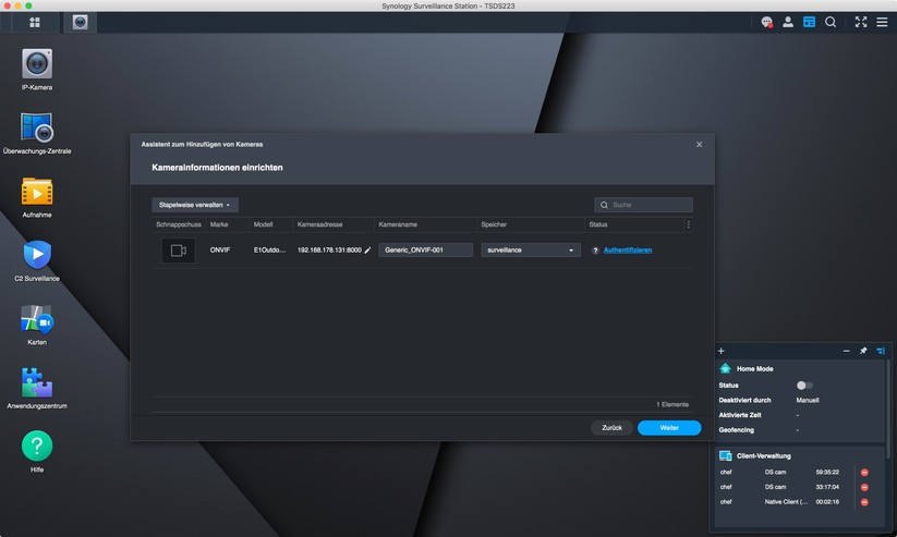 Reolink E1 Outdoor Pro: Dank Onvif-Kompatibilität können Anwender die Reolink-Kamera auch mit Dritthersteller-Lösungen wie Synology Surveillance Station betreiben. Onvif kann man über die Desktop-Anwendung aktivieren.