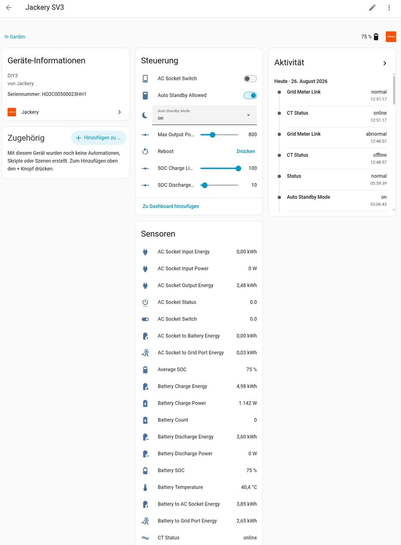 Jackery Solarvault 3 Pro: Per MQTT wird der Jackery Solarvault 3 Pro in Home Assistant eingebunden.