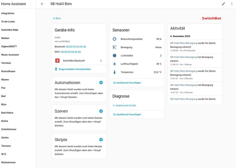 Wer Switchbot-Geräte in Home Assistant integrieren möchte, verwendet statt Matter besser die Bluetooth-Integration, weil damit mehr Gerätefunktionen zur Verfügung stehen.