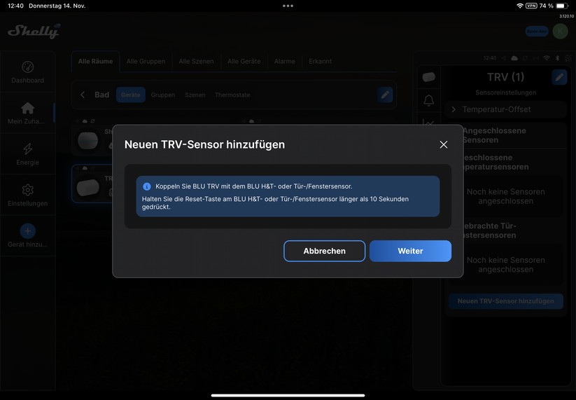 Shelly BLU TRV: Konfiguration mit iOS-App