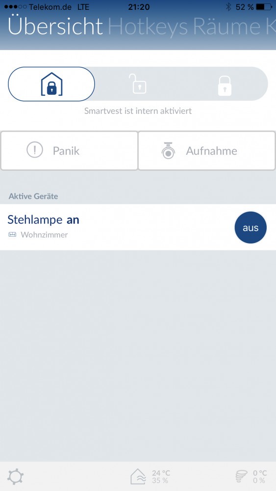 Das Schärfen und Entschärfen der Alarmanlage erfolgt standardmäßig per App.