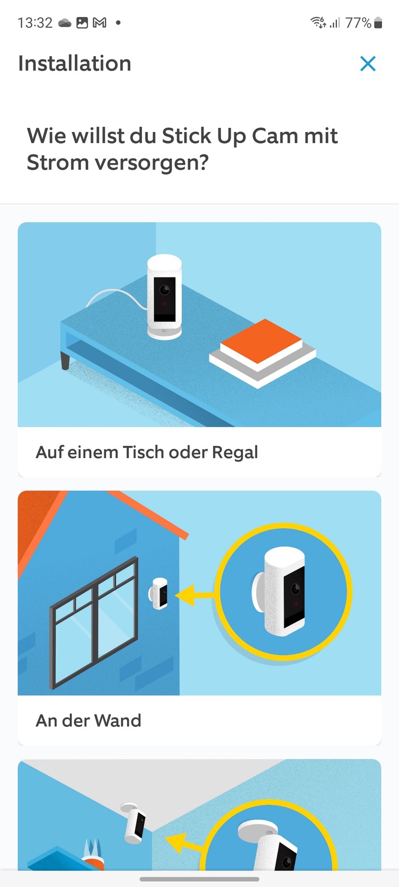 Ring Stick Up Cam Pro Akku: Die Einrichtung ist einfach und bietet viele Erläuterungen zur Kamera. Vorbildlich.