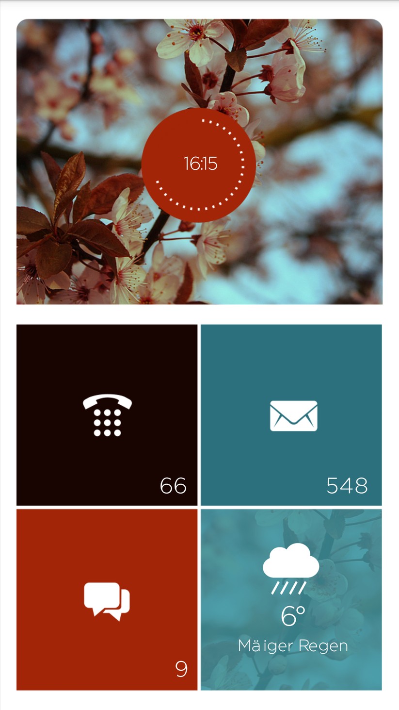 Was auf den ersten Blick an Windows Phone erinnert, ist eines von vielen Themer-Themes und läuft auf einem HTC One. 