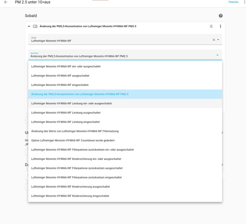 Luftreiniger Morento HY4866-WF: Integration in Home Assistant
