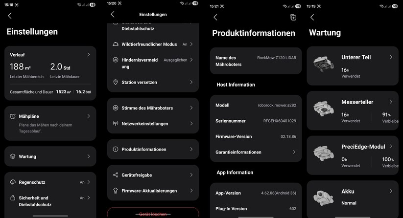 Die App bietet viele Einstellmöglichkeiten und informiert auch über zukünftige Wartungsaufgaben.