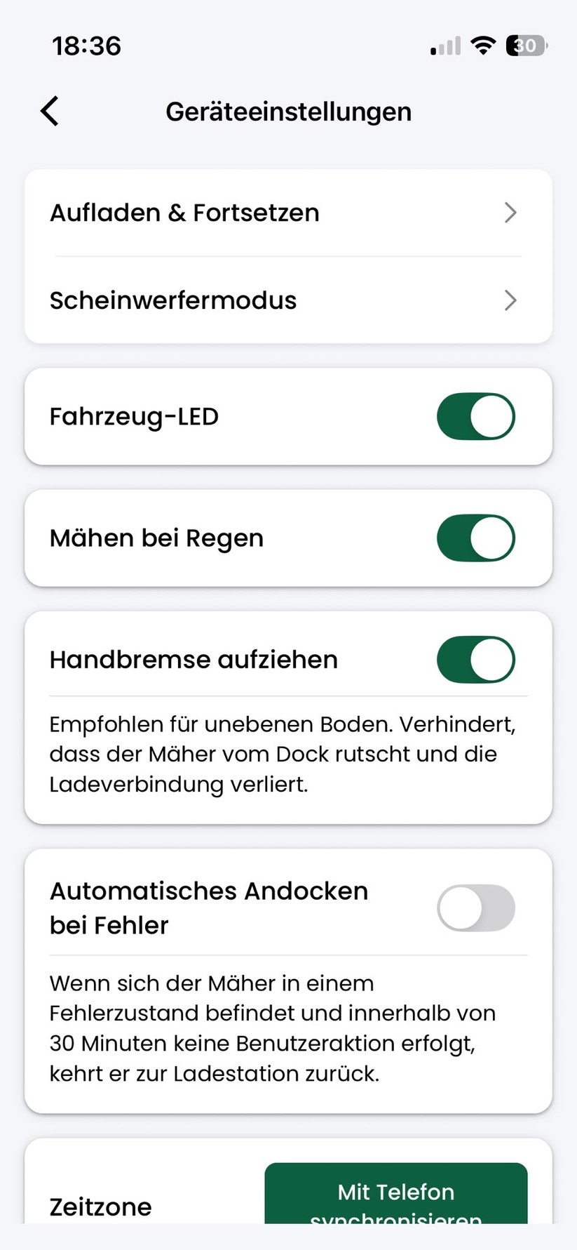 Grundsätzlich bietet die App viele Möglichkeiten, ohne so intuitiv und umfangreich wie bei Segway oder Mammotion zu sein. Vor allem Einstellungsmöglichkeiten bei der Hinderniserkennung haben wir stark vermisst.