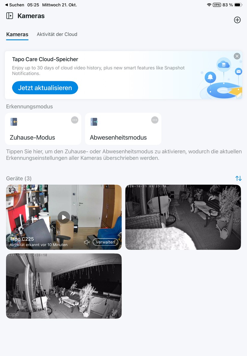 Die Tapo-App ist auch für Tablets optimiert. Sie reagiert zügig und stellt den Kamerastream nahezu verzögerungsfrei dar.