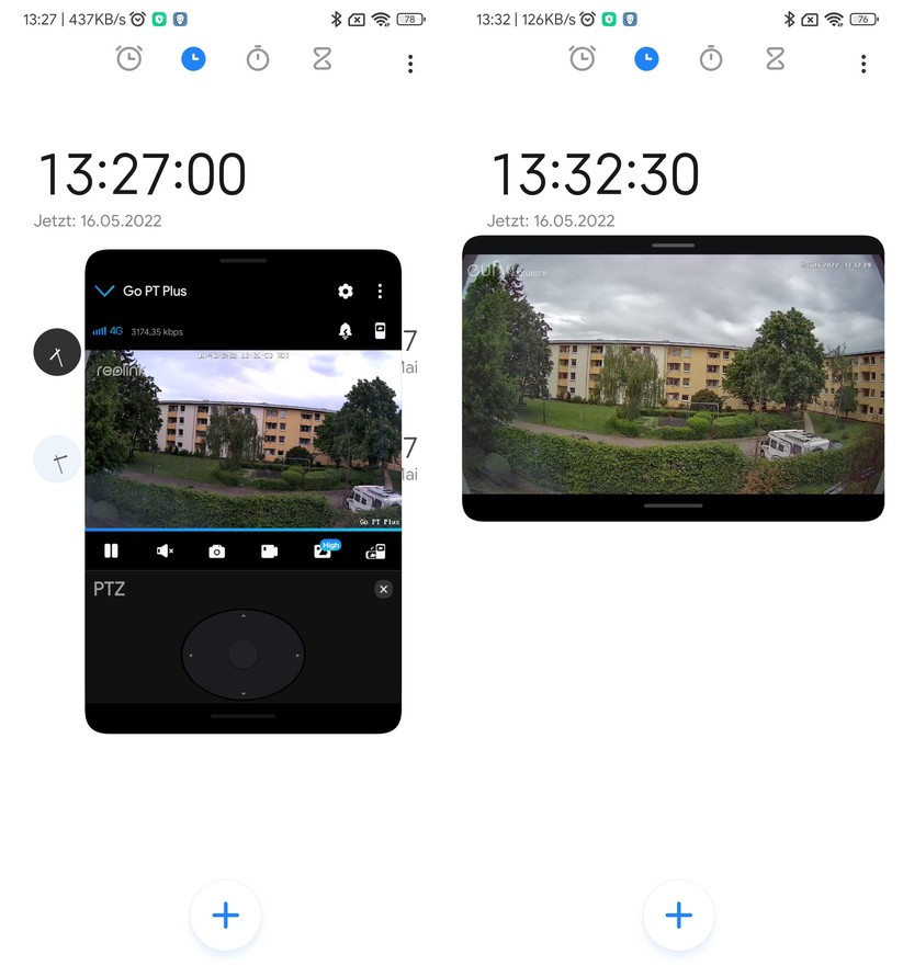 Reolink Go PT Plus: Manchmal wird der Live-Stream zeitverzögert übertragen. Die Live-Ansicht bei der Eufy erfolgt hingegen fast in Echtzeit.