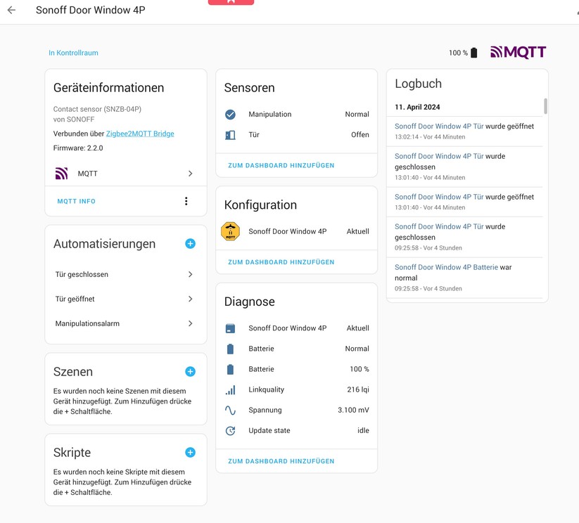 Der Tür-Fenster-Sensor Sonoff SNZB-04P erkennt auch, ob er manipuliert wurde.