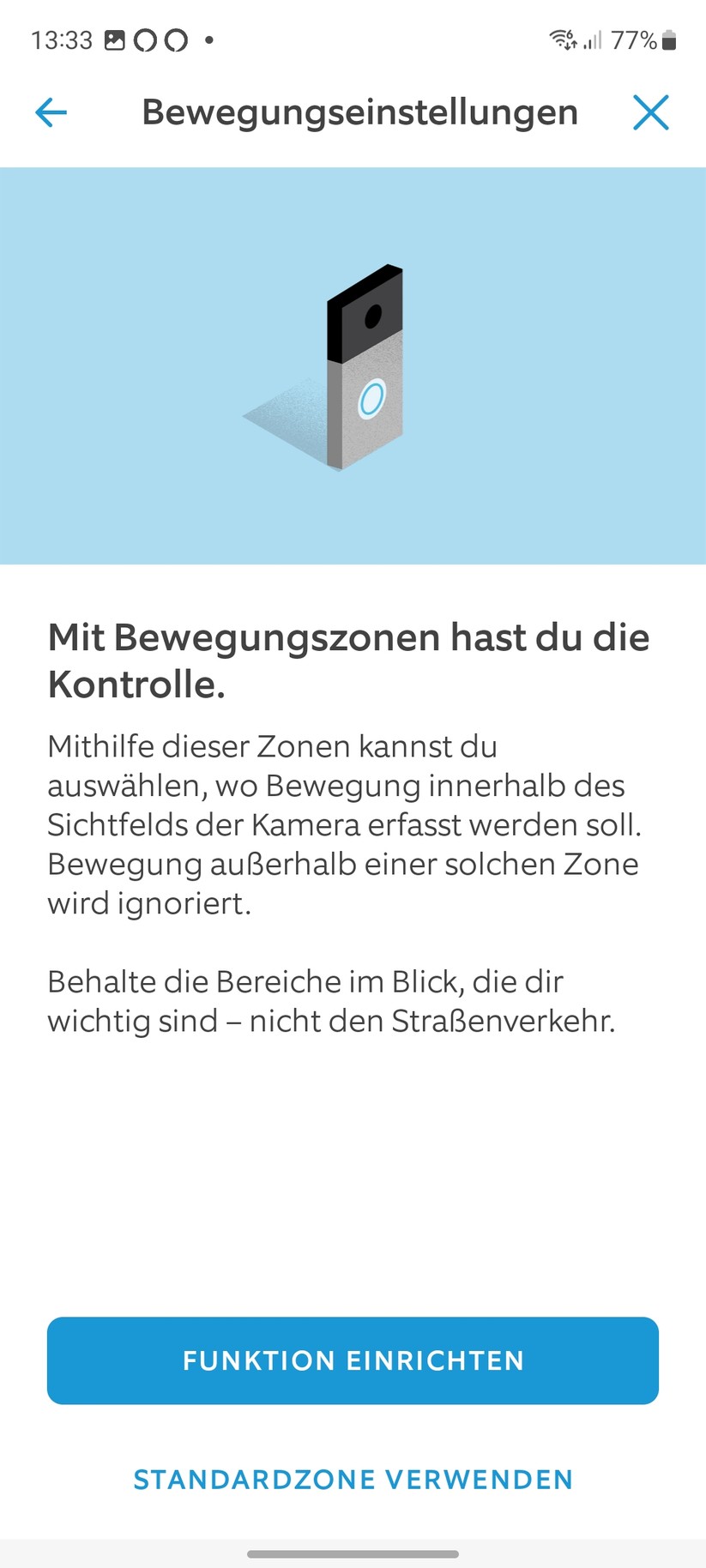 Ring Stick Up Cam Pro Akku: Die Einrichtung ist einfach und bietet viele Erläuterungen zur Kamera. Vorbildlich.