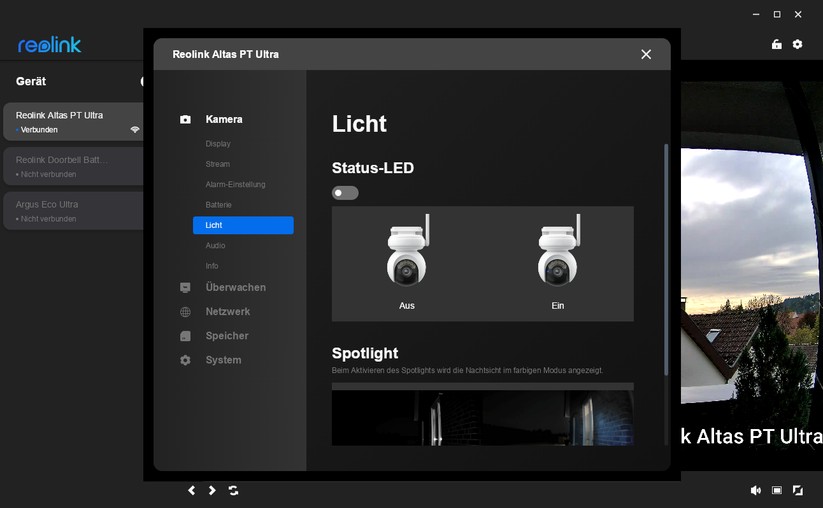 Desktop-Anwendung für Reolink Altas PT Ultra: PTZ-Überwachungskamera mit 4K, Wi-Fi 6, Akku, farbiger Nachtsicht und kontinuierlicher Aufnahme