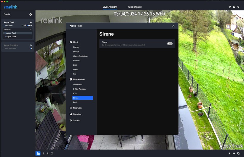 Reolink Argus Track: Konfiguration mit Desktop-App