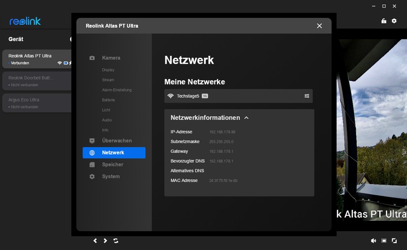 Mit der Reolink Altas PT Ultra liefert erstmals eine Überwachungskamera an unserem Montage-Testort eine stabile WLAN-Verbindung im 5-GHz-Band. Klasse.