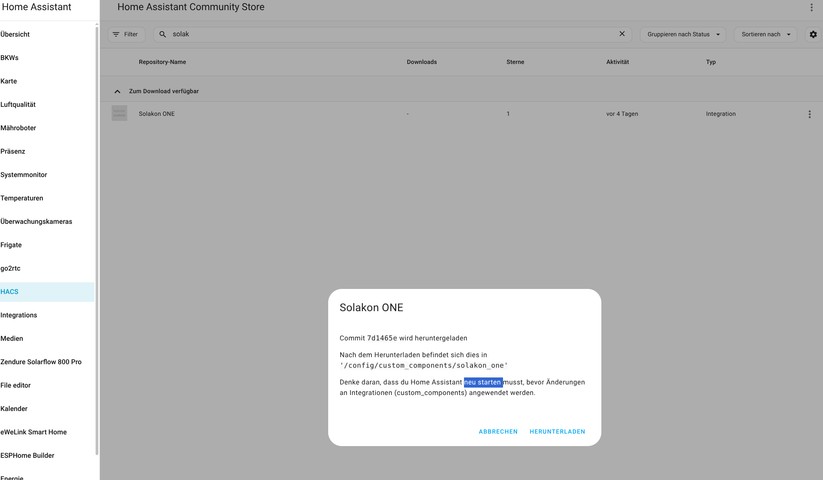 Solakon One: Integration in Home Assistant