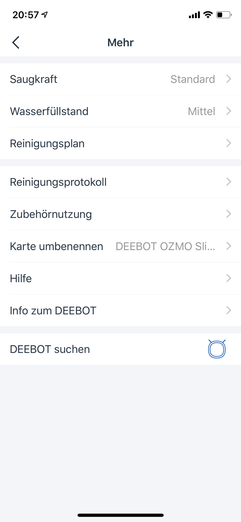 In den Einstellungen lässt sich über Saugleistung entscheiden