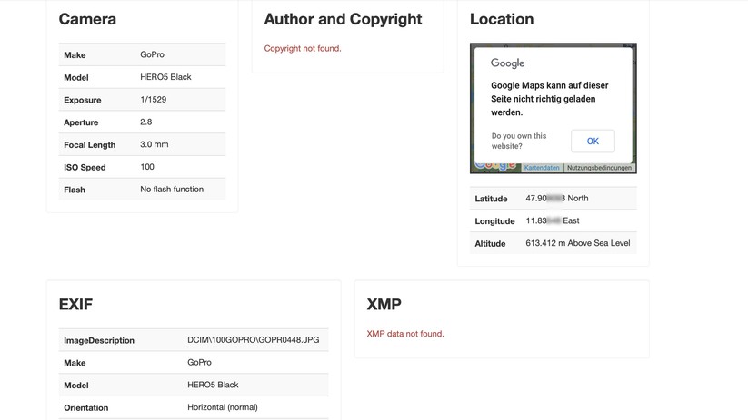 Ein Blick in die Exif-Daten zeigt, dass das Update erfolgreich war.