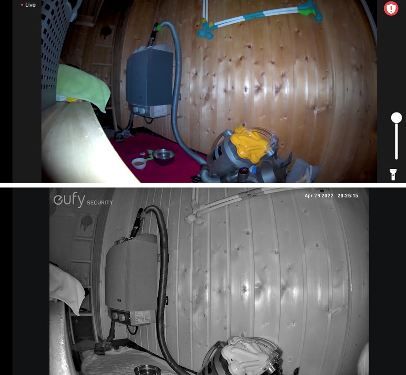 Dank des integrierten Spotlights kann die Arlo Ultra 2 die Umgebung aufhellen und Videos farbig anzeigen. Die Eufy Cam 2 bietet eine Nachtsicht hingegen nur in Scharzweiß.